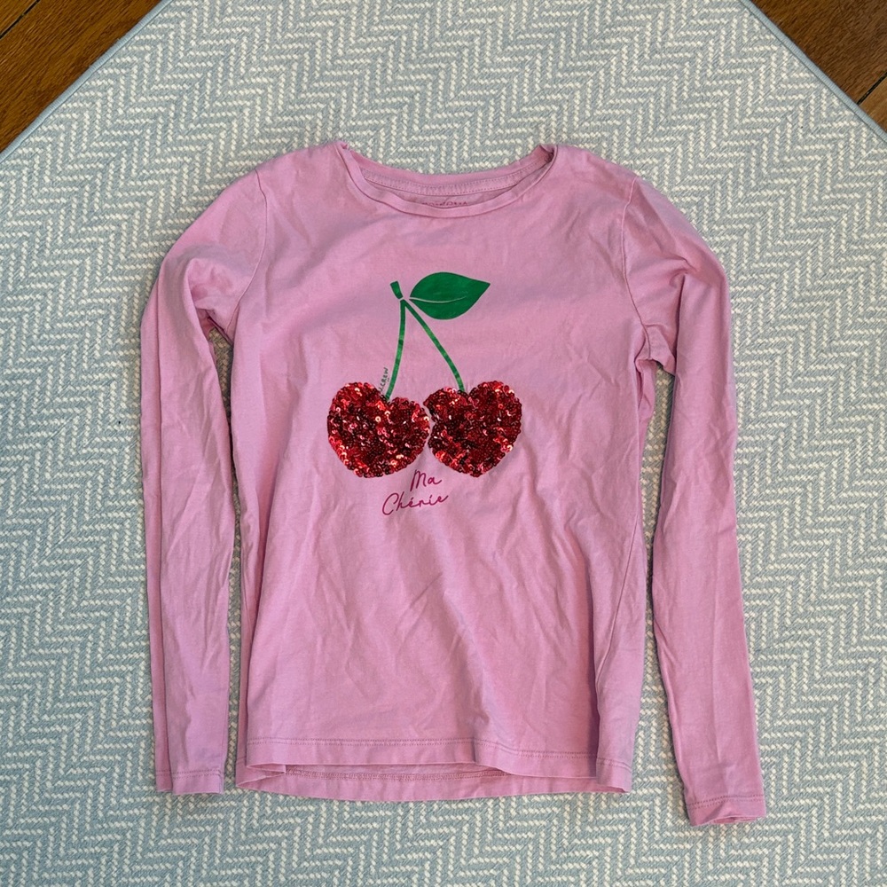 Crewcuts Pink Long Sleeve Tee with Sequin Cherry